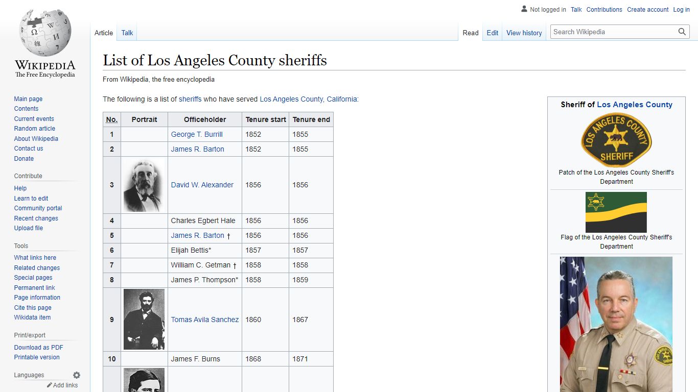 List of Los Angeles County sheriffs - Wikipedia